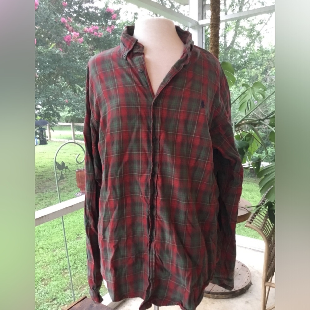 Ralph Lauren Red and Green Casual Button Down Shirt